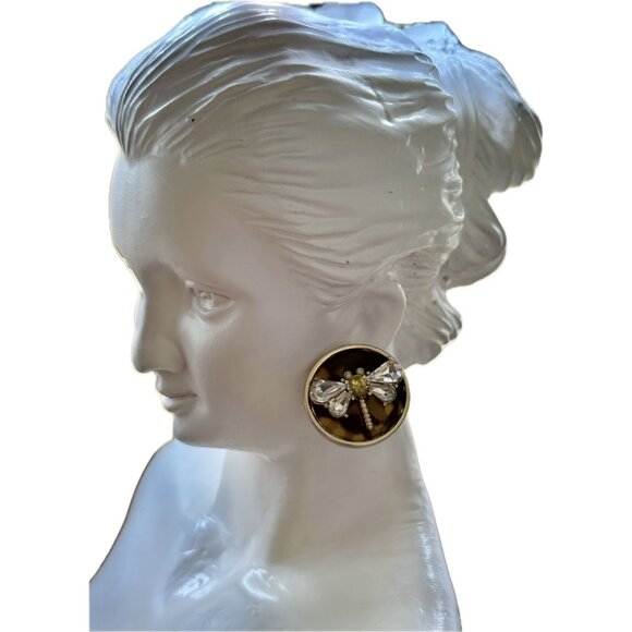 Betsey Johnson Dragonfly Tortoise Crystal Accent Gold-Tone Button Stud Earrings - Picture 3 of 3